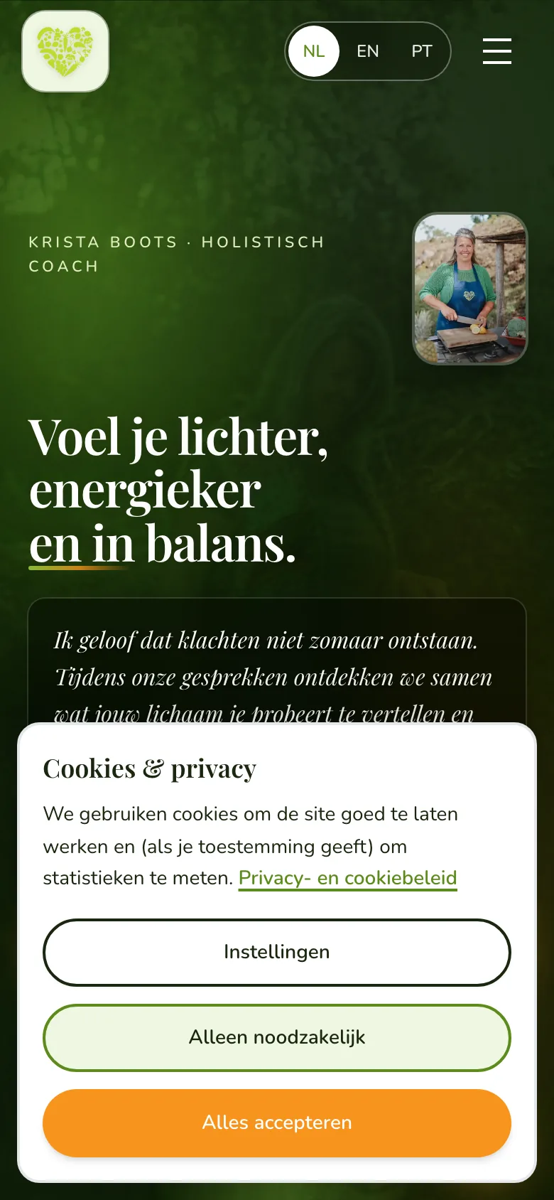 Homepage, mobiel